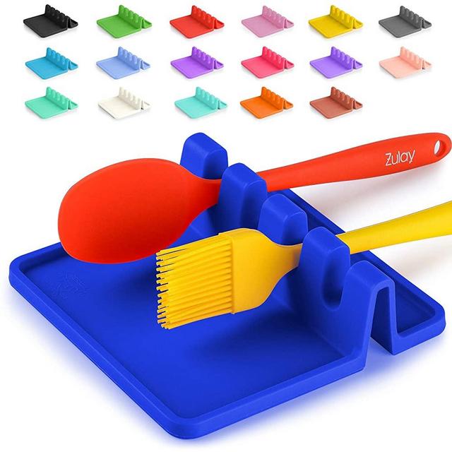 Silicone Utensil Rest with Drip Pad for Multiple Utensils, Heat-Resistant, BPA-Free Spoon Rest & Spoon Holder for Stove Top, Kitchen Utensil Holder for Ladles, Tongs & More - by Zulay (Turkish Sea)