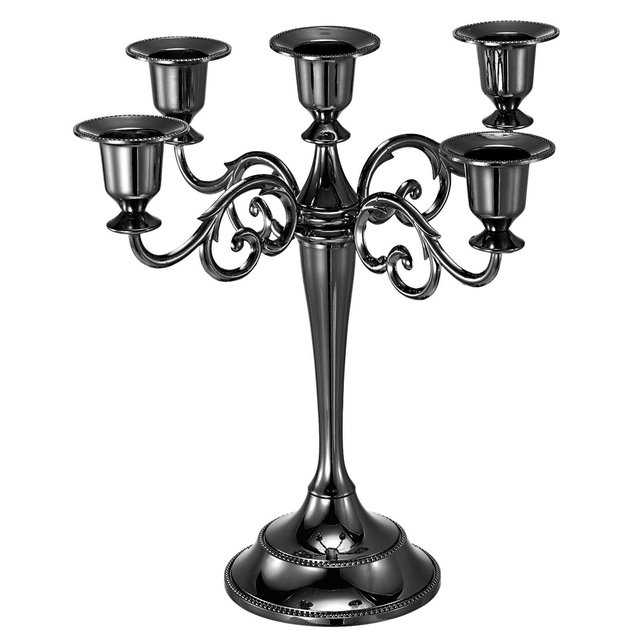 Unique Bargains Home Decor Wedding Birthday Party 5 Arm Metal Candelabra Black