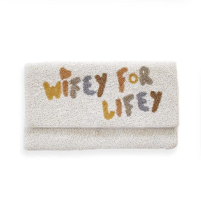 WIFEY FOR LIFEY Clutch Purse, Wifey Clutch Bag, Bride Clutch, Hand Beaded Purse, Gifts for Engagement, Bridal Shower, Bachelorette, Wedding Party