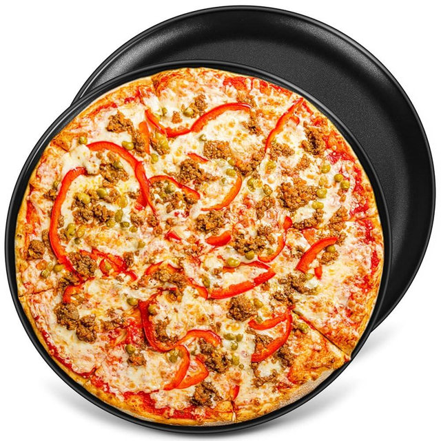 P&P CHEF 13½ Inch Pizza Pans Pack of 2, Large Pizza Pan Set for Kitchen Restaurant, Nonstick Surface Covers Stainless Steel Core, Easy Clean & Oven Safe, Common Size, Black