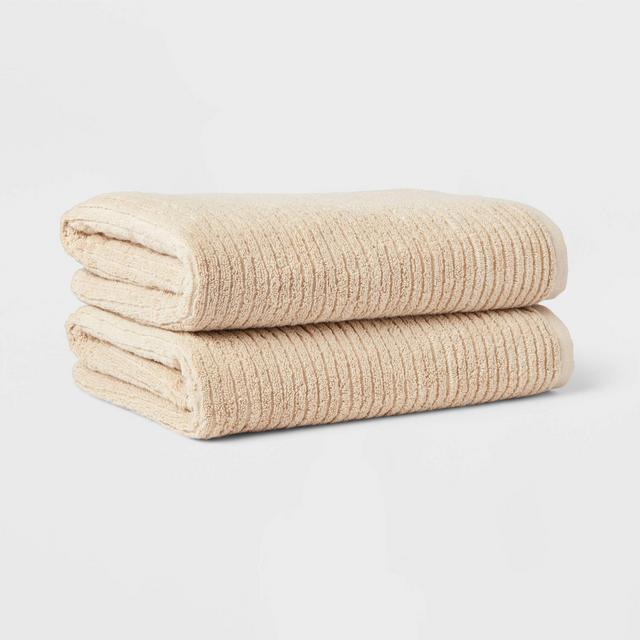 2pk Quick Dry Ribbed Bath Towel Set Tan - Threshold™