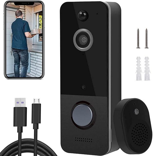 Ring Video Doorbell Wireless Doorbells Camera with Ring Chime Motion Detection 720P HD Video Night Vision 2.4GHz WiFi USB Rechargeable Battery Remote 2-Way Audio Video Door Bells hanyun(black)