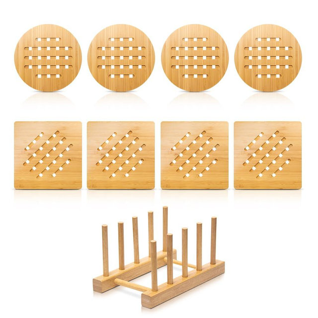 Bamboo Trivet Kitchen Bamboo Hot Pads Mat Set for Hot Dishes/Bowl/Teapot/Hot Pot Holders (Large 20 cm 8pack)