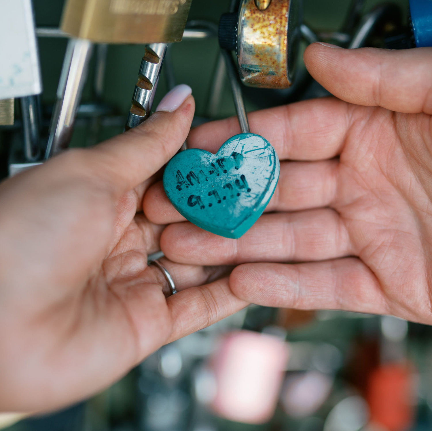 Right before the proposal, Dylan bought a heart-shaped lock to put our intial's and the date on and lock it on the Hope Fence at Penn's Landing. It's love lock ritual to celebrate love and hope ❤️