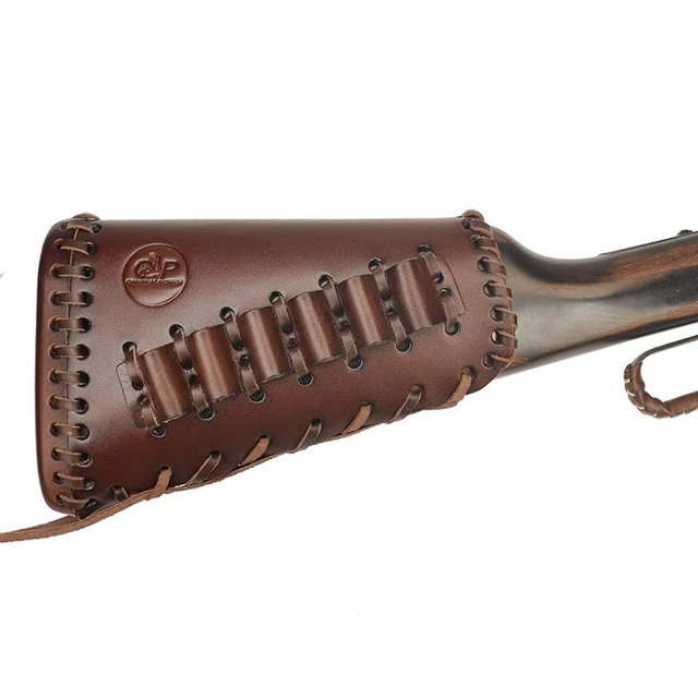 Full Grain Cowhide Leather Rifle Buttstock Ammo with Cartridge Holder for .45-70 308 30-06, Hand Stiched Ammo Sleeve