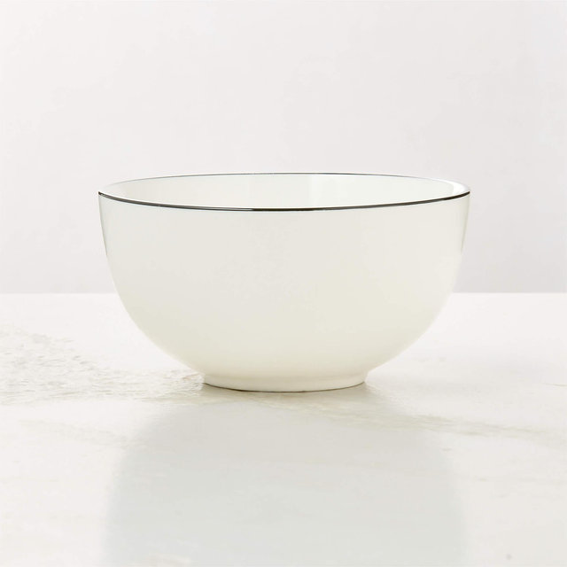 Contact White Ceramic Soup Bowl Black Rim
