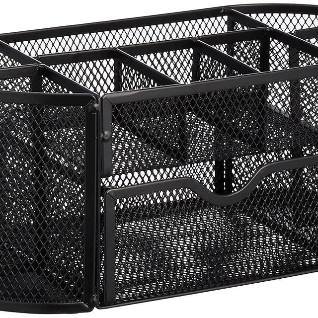 Amazon Basics Mesh Desk Office Organizer, Black, 9.25" x 4.53" x 3.94"