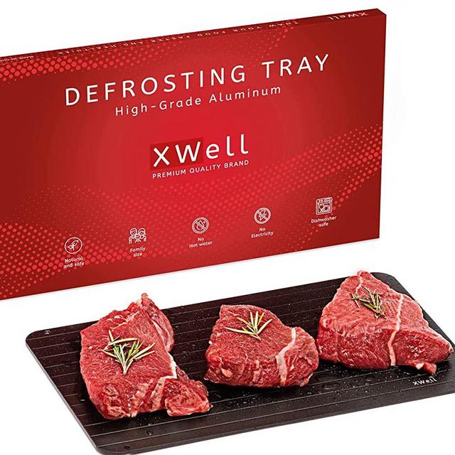 XWELL Defrosting Tray | All-Purpose High Grade Aluminum Defrosting Plate | Thaw Frozen Meat Quicker Than Ever | Our Thawing Tray is Family Sized and Durable | Eco-Friendly and Dishwasher Safe