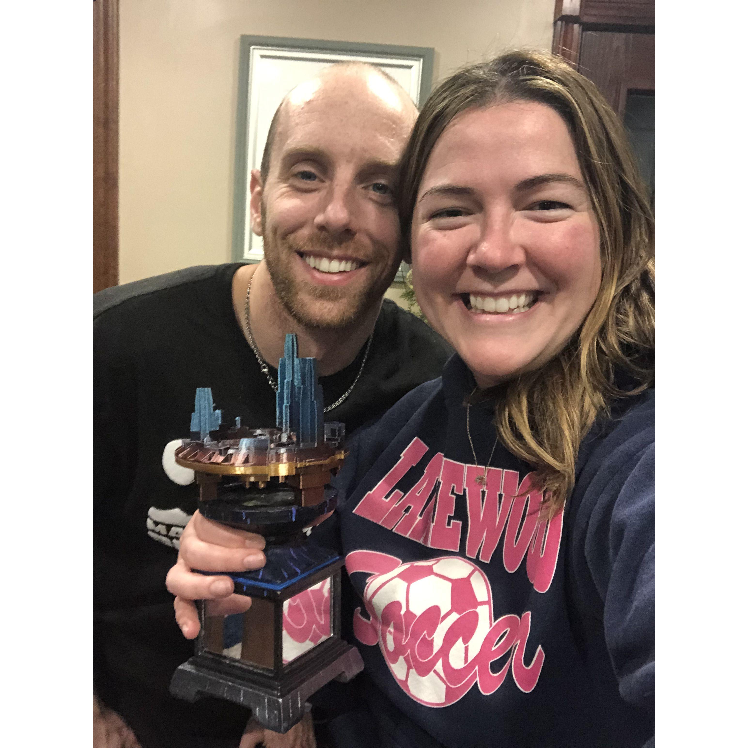 We share a deep love for an intense, 12 hour board game called Twilight Imperium. The both tend to win the trophy's when they are on the line.