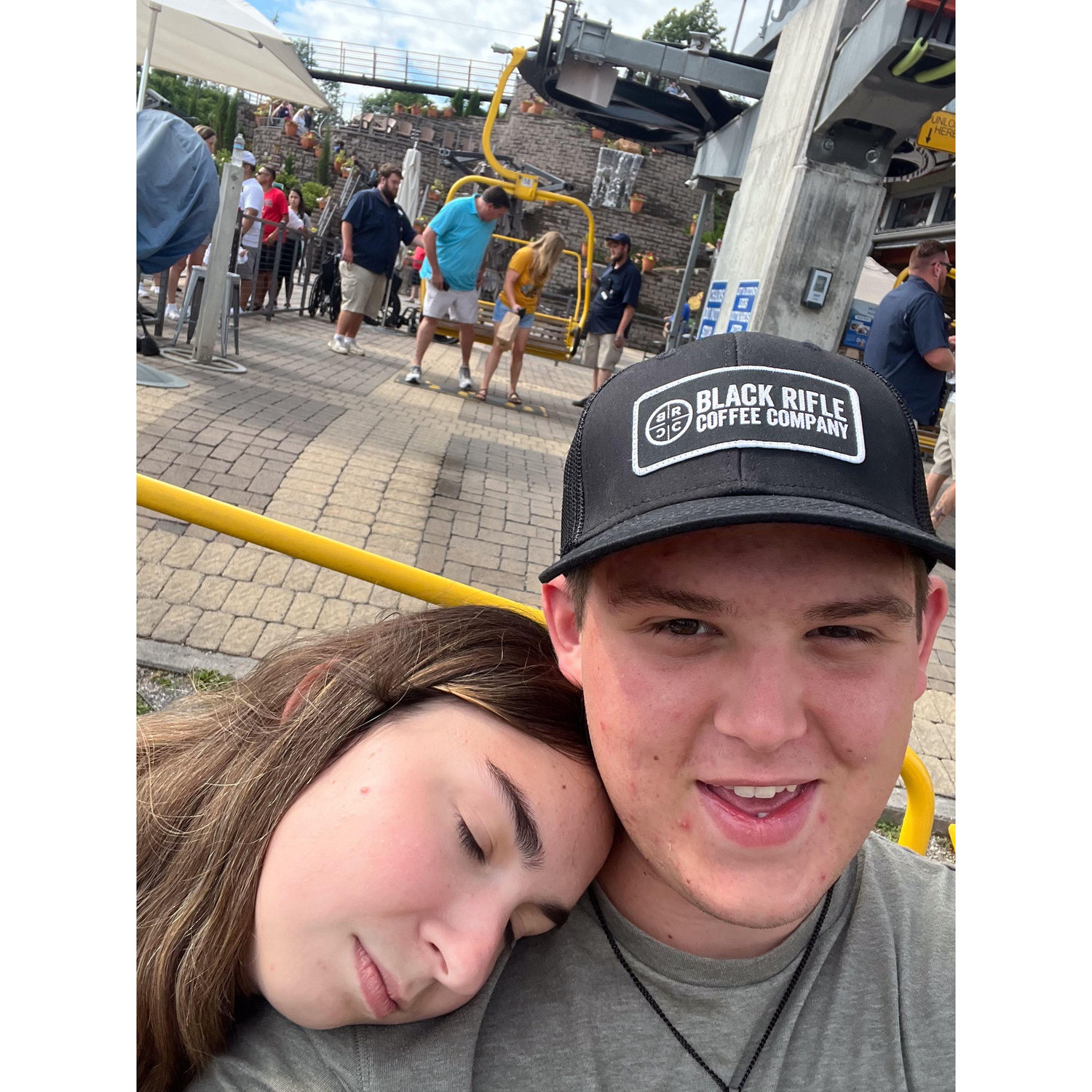 Pictured here: Jolie having a panic attack on a ski lift and Luke taking a selfie