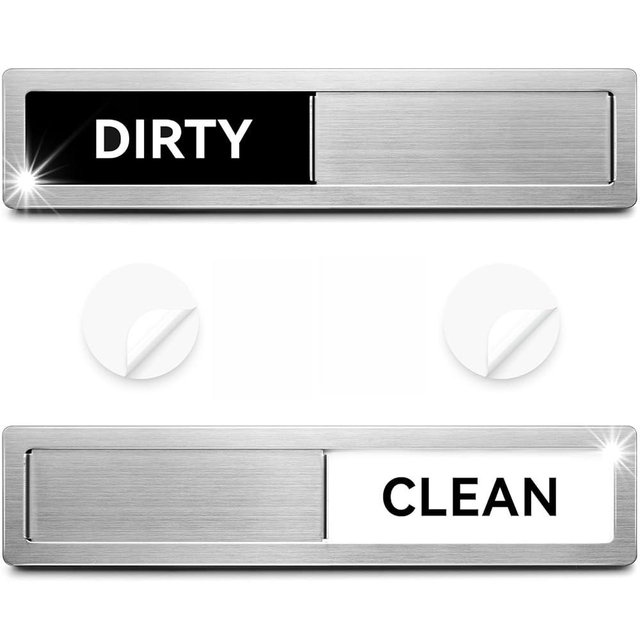 Dishwasher Magnet Clean Dirty Sign Stainless Steel Non-Scratch Strong Magnet Extra Adhesive Options Easy to Slide and Read Tells You Whether Dishes are Clean or Dirty (Black/White Style)