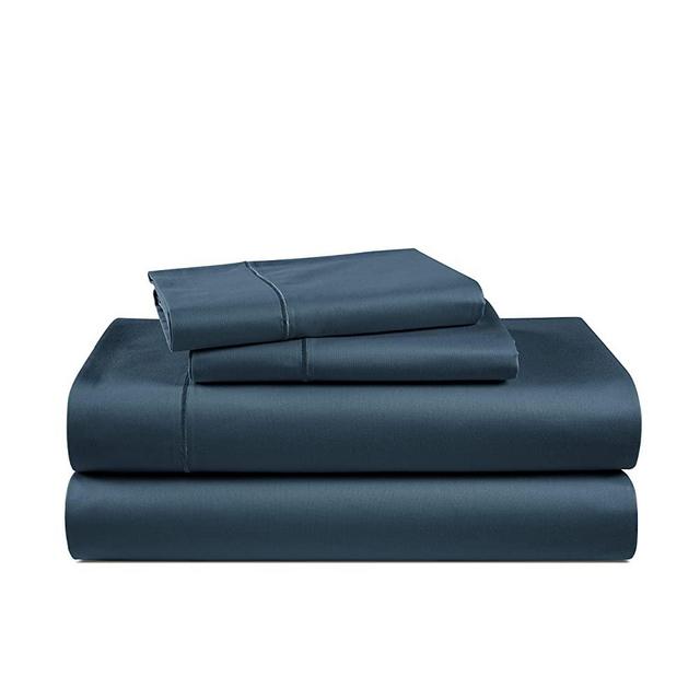 Luxury 100% Egyptian Cotton Bed Sheets - 1000 Thread Count 4-Piece Dark Denim Queen Sheets Set, Long Staple Cotton Bedding Sheets, Sateen Weave, Hotel Sheets, 16" Deep Pocket (Fits Upto 17" Mattress)
