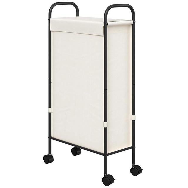 ELYKEN Slim Laundry Hamper with Lid, 50L Small Rolling Laundry Basket on Wheels, 7.9” Narrow Dirty Cloth Cart with Removable Inner Bag for Small Bathroom, Bedroom, Creamy