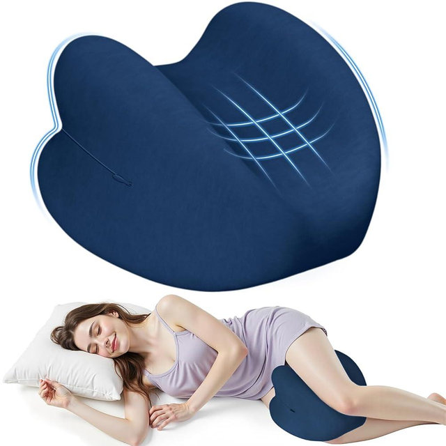 ComfyInLove Knee Pillow for Side Sleepers, High-Density Memory Foam Leg Pillow for Side Sleeping, Heart-Shaped Design for Knees, Hips & Spinal Alignment, Blue