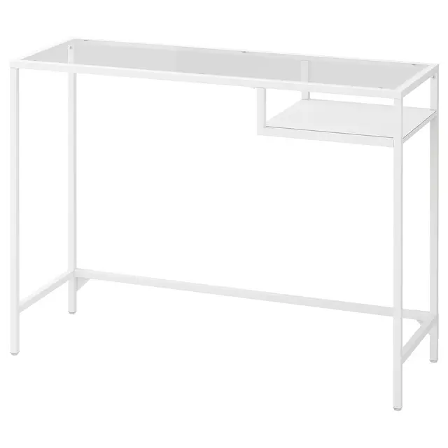 VITTSJÖ Laptop table, white/glass39 3/8x14 1/8 "