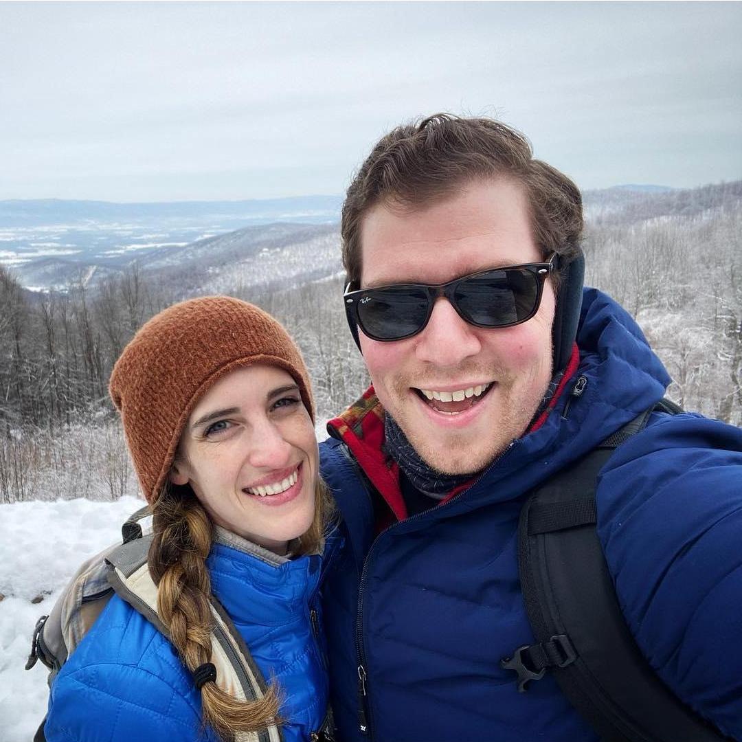 Hiking in Shenandoah National Park on a short (snowy) weekend getaway cabin trip.