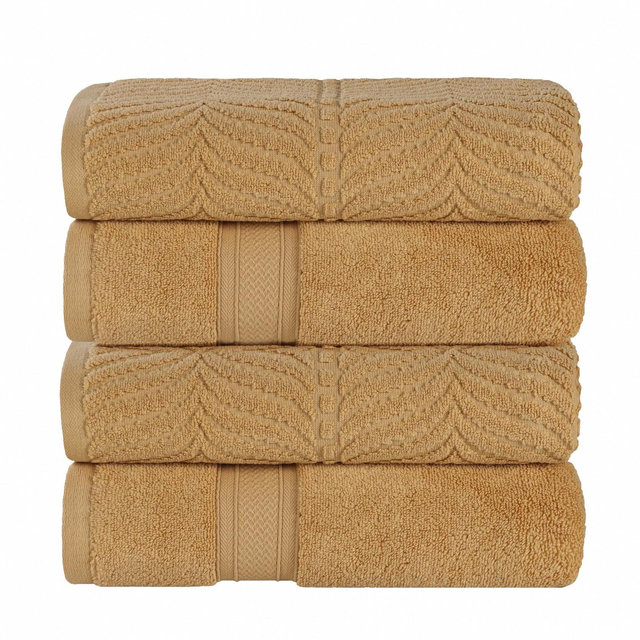 Chevron Zero Twist Cotton Solid and Jacquard Bath Towel Set of 4, Yellow Gold - Blue Nile Mills