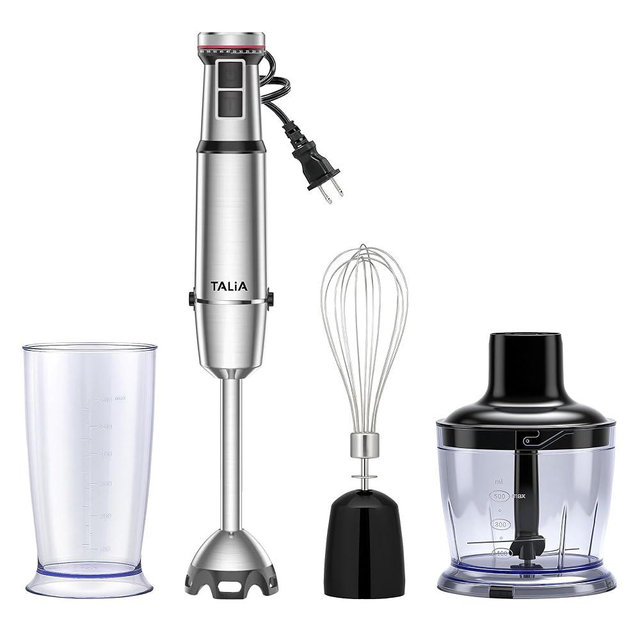 TALIA Immersion Blender Handheld Corded Hand Blenders Set 1200W, Variable Speed & Turbo 4 in 1 Stainless Steel Stick Emulsifier with Chopper, Whisk & Beaker for Soup, Baby Food, Smoothies