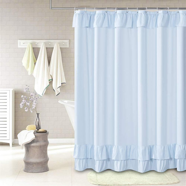 Light Blue Ruffle Shower Curtain Farmhouse Fabric Cloth Shower Curtains for Bathroom 72x72 Inches,Standard Size