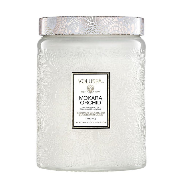 Voluspa Mokara Orchid, Large Candle Jar, 18 oz, 100 Hour Burn Time, All Natural Wicks and Coconut Wax for Clean Burning, Vegan, Poured in the USA