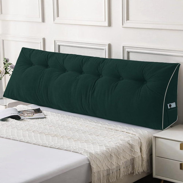 Sasttie Headboard Pillow King, Wedge Pillow Headboard for Sitting Up in Bed, Back-Rest Support Triangular Cushion for Reading - Features Removable Washable Cover, Green