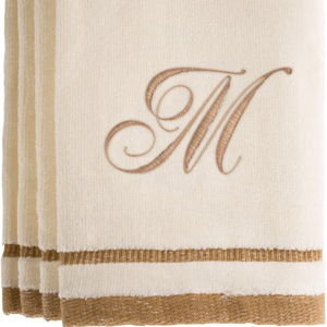 Monogrammed Gifts, Fingertip Towels, 11 x 18 Inches - Set of 4- Decorative Golden Brown Embroidered Towel - Extra Absorbent 100% Cotton- Personalized Gift- For Bathroom/ Kitchen- Initial M (Ivory)