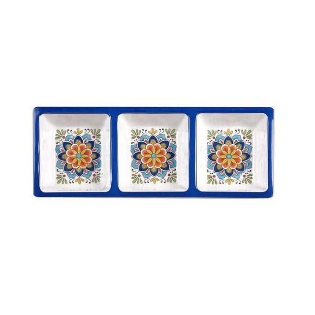 Certified International 28188 Melamine Heavy Weight Collection Portofino 3-Section Relish Tray, 450 Grams, 14.5-inch Length