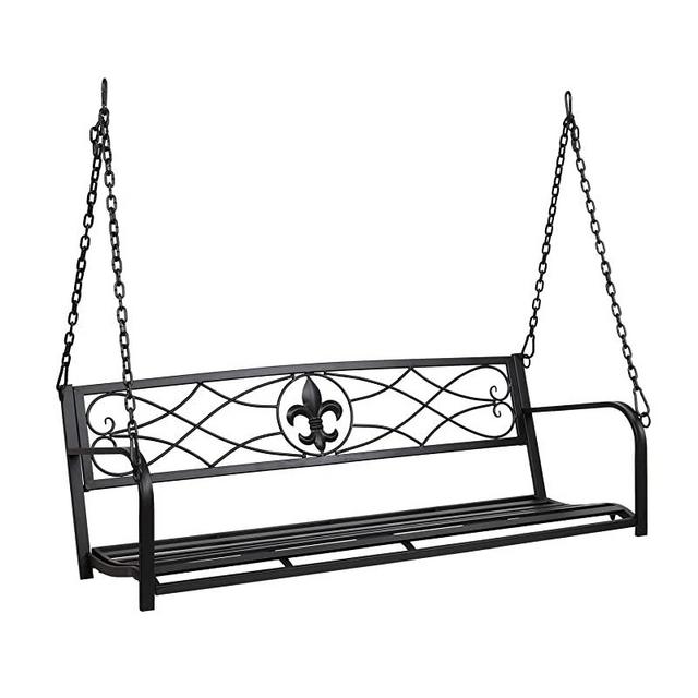 VINGLI Upgraded Metal Patio Porch Swing, 800 LBS Weight Capacity Steel Porch Swing Chair for Outdoors, Heavy Duty Swing Chair Bench for Gardens & Yards (Pattern 2)