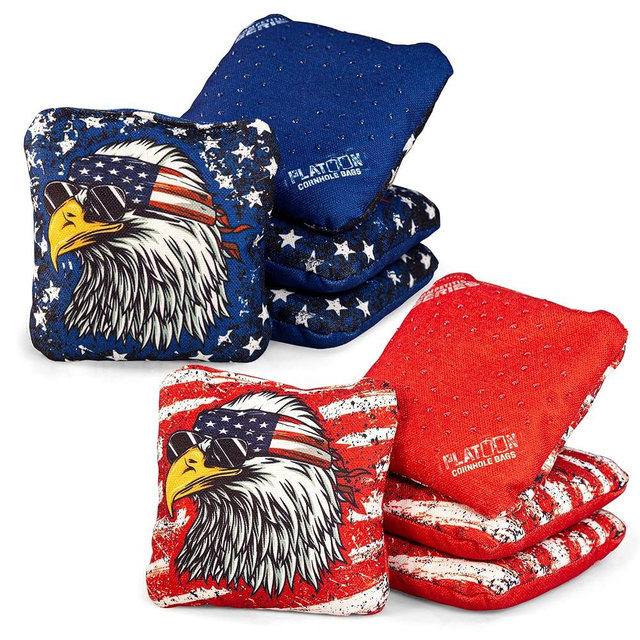 Play Platoon Competition Series Cornhole Bags Set of 8 Regulation Professional Weight Double Sided Slick and Stick with Rubber Sticky Dot Slow Side for Pro Corn Hole Bean Bag Toss Game-Designed in USA
