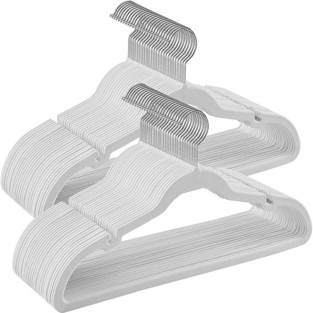 SONGMICS Velvet Hangers 50 Pack, Non-Slip Clothes Hangers, Suit Hangers with Shoulder Notches, Pants Bar, 360° Swivel Hook, Space-Saving, for Closet, Cloud White UCRF029W05