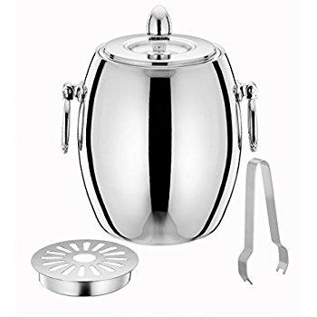 Ice Bucket,Insulated Stainless Steel Double Walled Ice Bucket with Lid,Stainless Steel Ice Tongs -2.8L-Silver