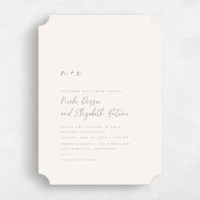 Beige Ticket Wedding Invitation - Mondelli Portrait