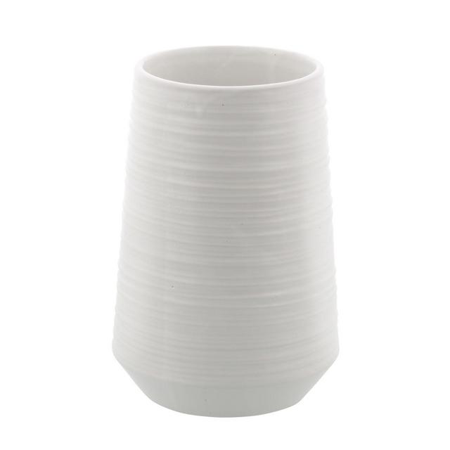 Ridge Road Décor Round White Ridged Porcelain Vase