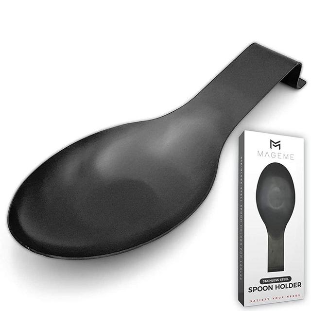 Matte Black Spoon Rest, MAGEME Stainless Steel Spoon Rest for Kitchen, Ladle Spatula Utensil Rest, Heavy Duty, Rust Resistant, Kitchen Utensil Spatula Spoon Holder for Stove Top, Countertop