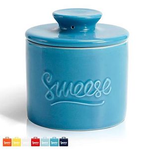 Sweese 3108 Porcelain Butter Keeper Crock - French Butter Dish - No More Hard Butter - Perfect Spreadable Consistency, Steel Blue
