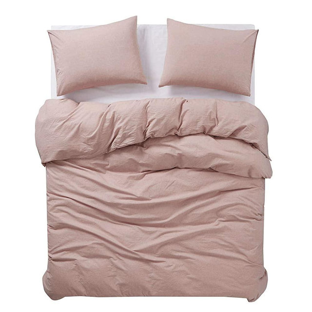 Wake In Cloud - Washed Cotton Duvet Cover Set, Yarn Dyed Plain Solid Color, Comfy Bedding with Zipper Closure and Corner Ties (3pcs, Dusty Bean Paste, Queen Size)