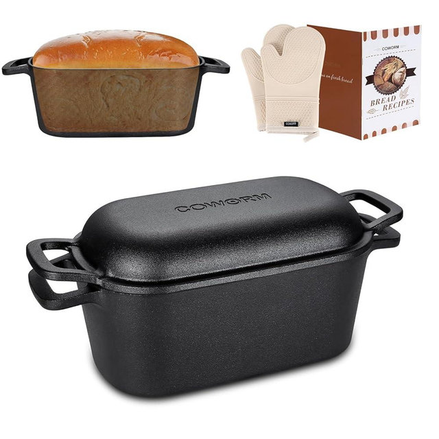 3.6QT Oval Dutch Oven for Bread Baking - Pre-Seasoned Cast Iron Sourdough Bread Pan with Lid