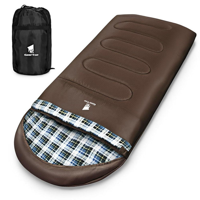 GEERTOP Flannel Sleeping Bags for Adults Big & Tall People Portable Cold Weather Envelope XXL All Seasons Camping Sleeping Bag