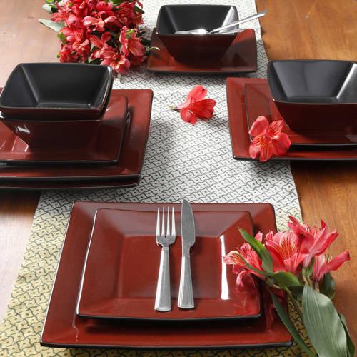 Gibson Studio Chelsea Lane 12-Piece Red Hard Square Dinnerware Set