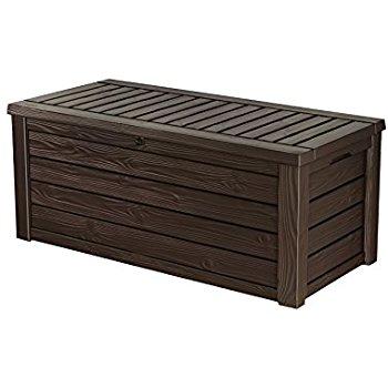 Keter Westwood Plastic Deck Storage Container Box Outdoor Patio Garden Furniture 150 Gal, Brown