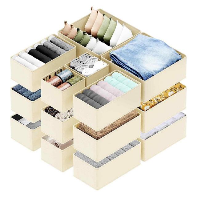 Set of 18 Collapsible Drawer Organizer Bins for Clothes, Closet Organizers and Storage Dividers for Clothing