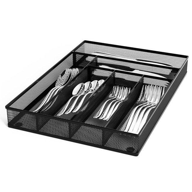 Sedegn Silverware Organizer Metal Mesh, Large Drawer Organizer, Utensil Cutlery Tray for kitchen drawers, Flatware Organizer with 6 Compartment, Black (11.3”*16“)