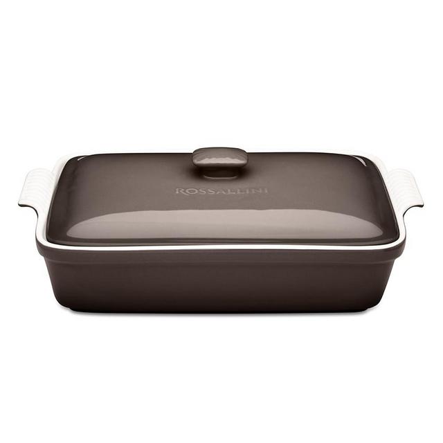ROSSALLINI Stoneware Casserole Dish Bakeware Set with Lid, Covered Rectangular Dinnerware, Extra Large 4.23 Quart, 13 by 9 Inch, Oyster