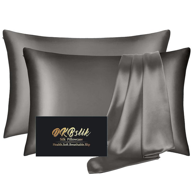 Silk Pillowcase 2 Pack, Natural Mulberry Silk Pillow Case, Anti Acne Silk Pillowcase for Hair and Skin, King Size Silk Satin Pillowcase Set of 2 with Hidden Zipper, Gifts for Women Men, Dark Gray