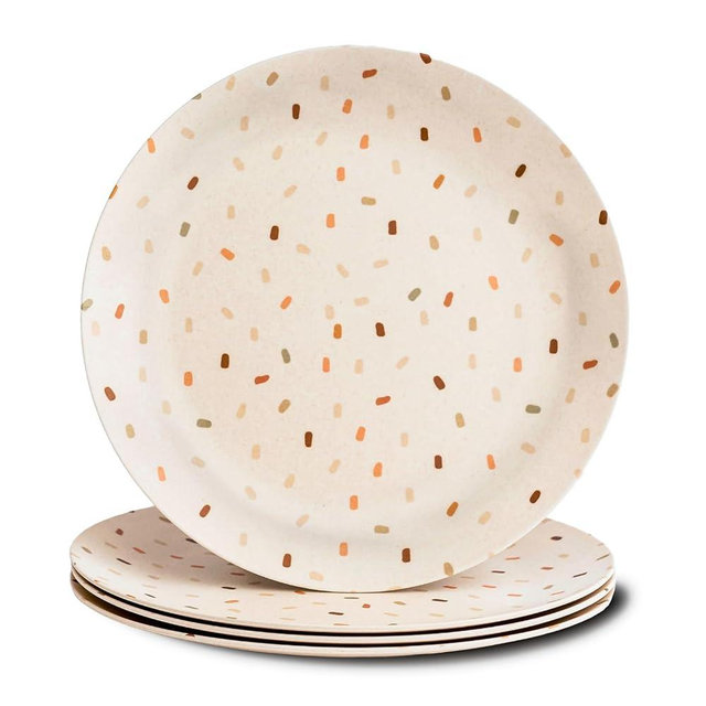 Nook Theory 4 Pack Reusable Bamboo Plates - Non-Toxic Toddler and Kids Plate, Dishwasher Safe, Not Microwavable Dinnerware (Confetti 10")