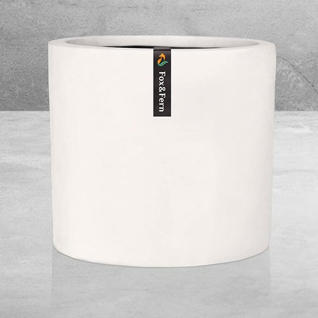 Fox & Fern 15" Large Planter Fits Plant Stand - Drainage Plug - Indoor Outdoor - Matte White