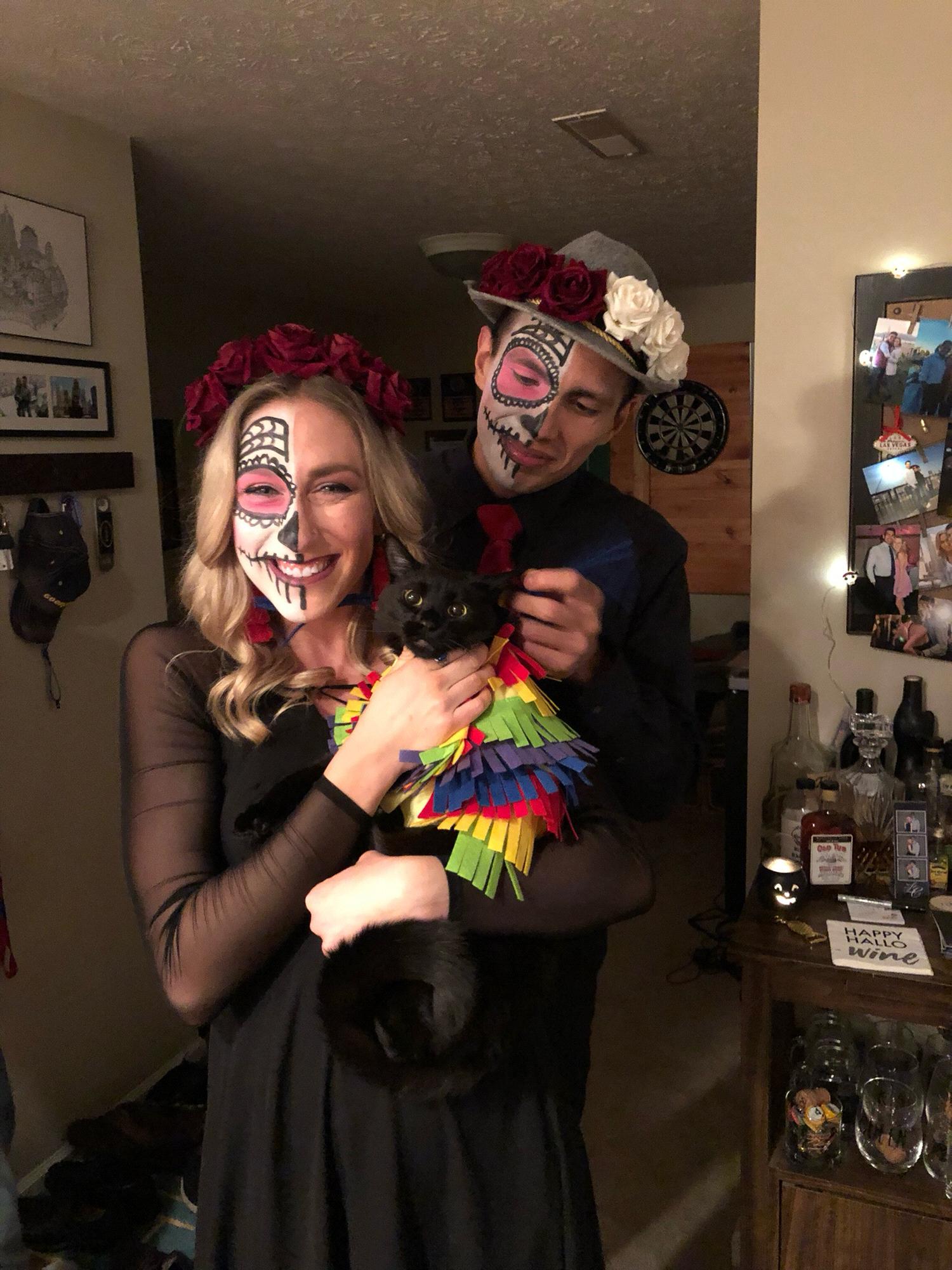 Halloween 2018!  We went as 'Dia de los Muertos' and our kitty Tao was a Pinata!