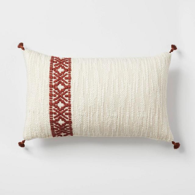 Woven Striped Lumbar Throw Pillow Cream/Rust - Threshold™ designed with Studio McGee