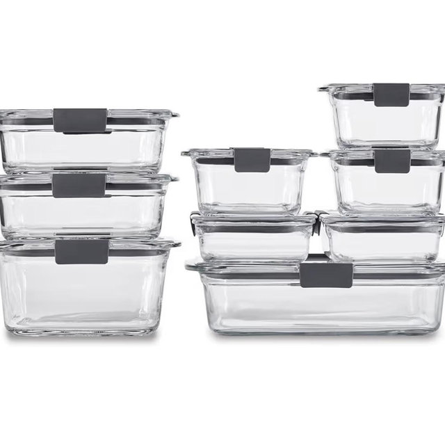 Rubbermaid Brilliance Glass Food Storage Containers, Assorted Sizes, Set of 9, BPA-Free, Leak-Proof, Clear