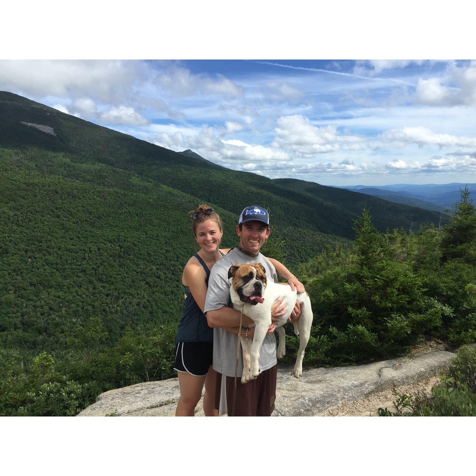 Hiking with our first bulldog, Biggie in 2016